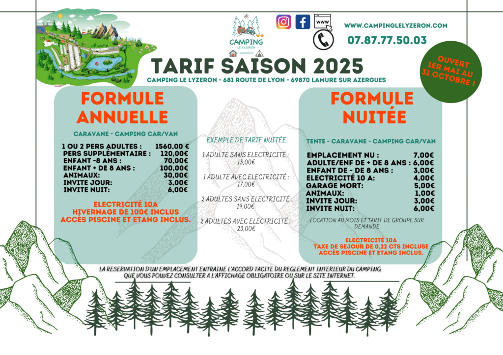 Camping le lyzeron tarif 2025